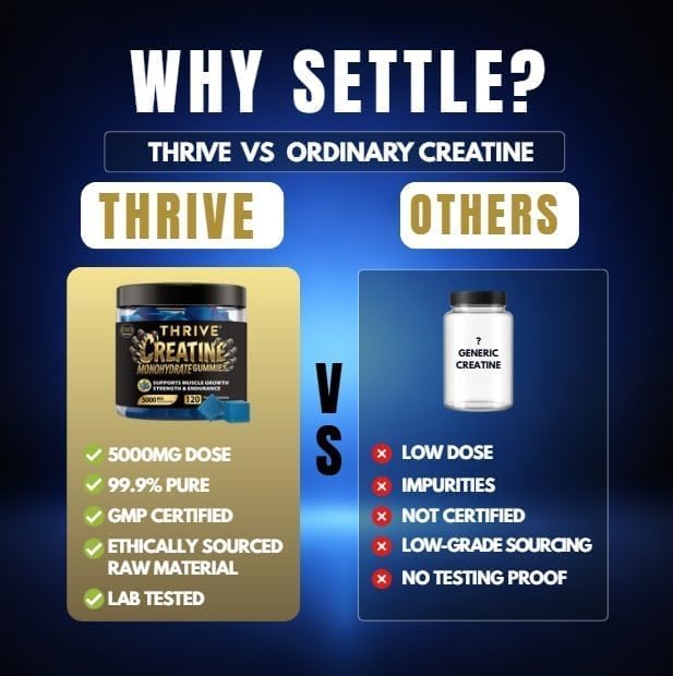 One Thrive Nutrition Creatine Monohydrate Gummies 5000mg, 120 vegan muscle growth and strength support gummies with L-Taurine and Betaine